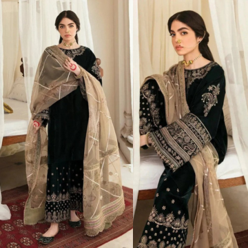 3PC EMBROIDERED VELVET SUIT - ZN-1118