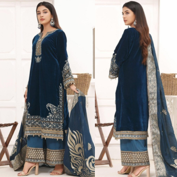 3PC EMBROIDERED VELVET  SUIT - ZN-1112