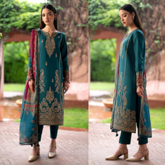 3PC EMBROIDERED DHANAK SUIT - ZN-1103