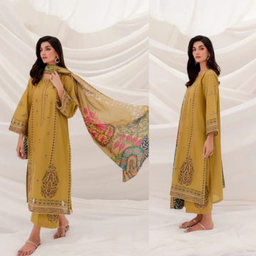 ZN940-WINTER 3PC Dhanak Embroidered suit with Printed Shawll