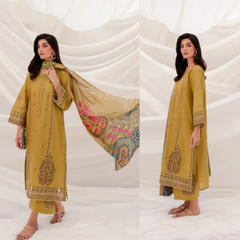 ZN940-WINTER 3PC Dhanak Embroidered suit with Printed Shawll