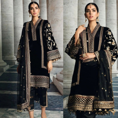 3PC EMBROIDERED VELVET SUIT - ZN-822