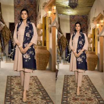 3PC EMBROIDERED DHANAK SUIT - ZN-808