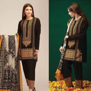 3PC EMBROIDERED DHANAK SUIT - ZN-424