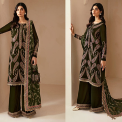 3PC EMBROIDERED VELVET SUIT - ZN-1106