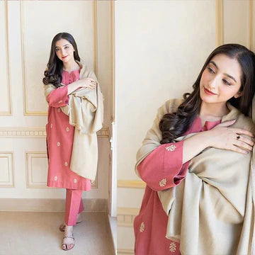 3PC EMBROIDERED DHANAK SUIT - ZN-611
