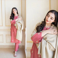 3PC EMBROIDERED DHANAK SUIT - ZN-611
