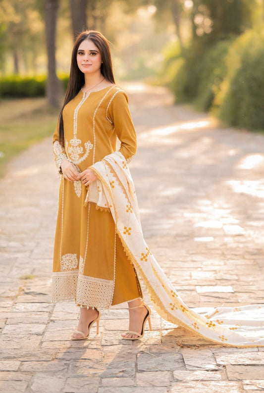 ZN1212 WINTER 3-Pc Embroidered Dhanak Suit with Heavy Embroidered Dhanak Shawll