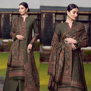 3PC EMBROIDERED DHANAK  SUIT - ZN-415