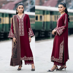 3PC EMBROIDERED DHANAK SUIT - ZN-1108