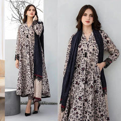 3PC EMBROIDERED DHANAK SUIT - ZN-1218