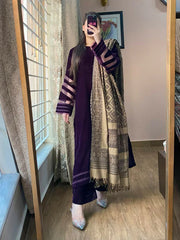 ZN1248 Unstitched Velvet Dress with Printed Dhanak Shawl