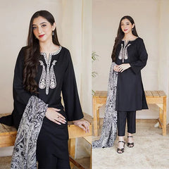 3PC EMBROIDERED DHANAK SUIT - ZN-1204