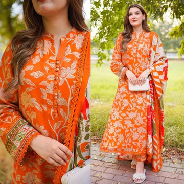 3PC PRINTED LAWN SUIT - ZN-1231