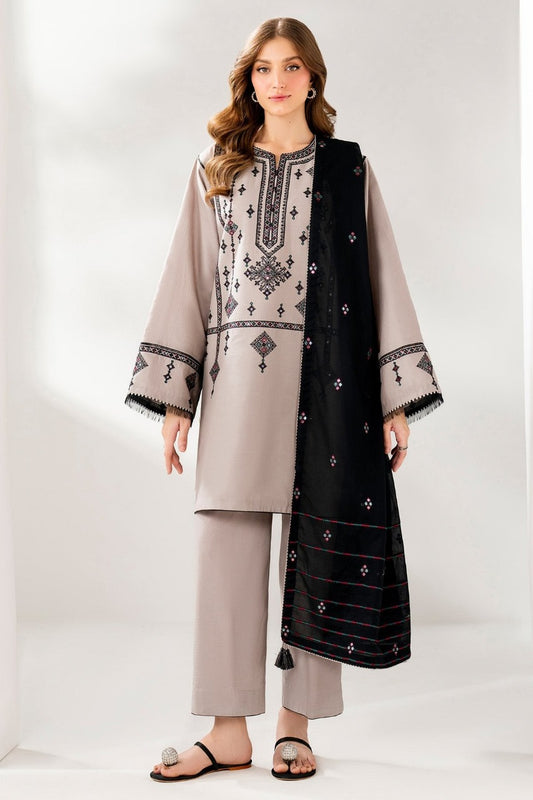 ZN1237  Winter 3PC DHANAK EMBROIDERED SHIRT WITH DHANAK EMBROIDERED SHAWL AND TROUSER-BIC-