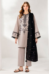 ZN1237  Winter 3PC DHANAK EMBROIDERED SHIRT WITH DHANAK EMBROIDERED SHAWL AND TROUSER-BIC-