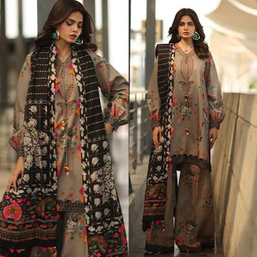 3PC PRINTED LAWN SUIT - ZN-1233