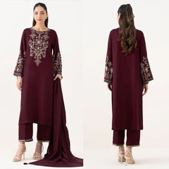 3PC EMBROIDERED DHANAK SUIT - ZN-1241
