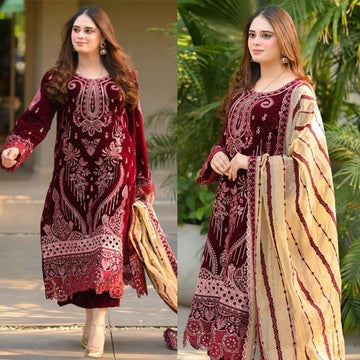 3PC EMBROIDERED VELVET SUIT - ZN-1240
