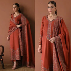 3PC EMBROIDERED DHANAK SUIT - ZN-1260