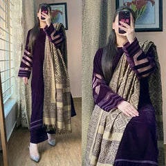 3PC EMBROIDERED VELVET SUIT - ZN-1248