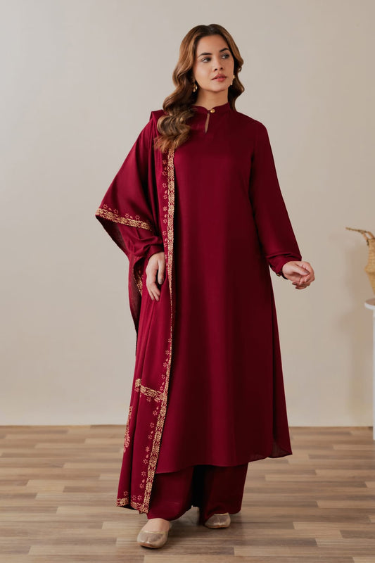 zn1268  Winter  3pc unstitched Dhanak with Emb Shawl
