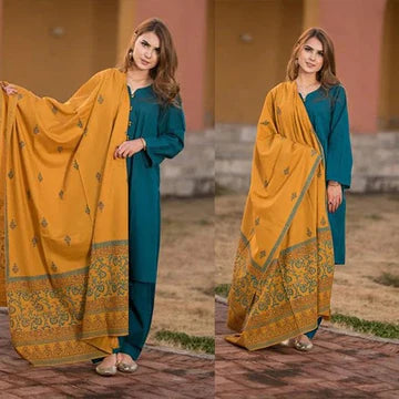3PC EMBROIDERED DHANAK SUIT - ZN-554