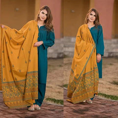 3PC EMBROIDERED DHANAK SUIT - ZN-554