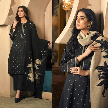 3PC EMBROIDERED DHANAK SUIT - ZN-916