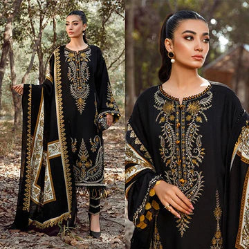 3PC EMBROIDERED DHANAK SUIT - ZN-827