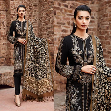 3PC EMBROIDERED DHANAK SUIT - ZN-877