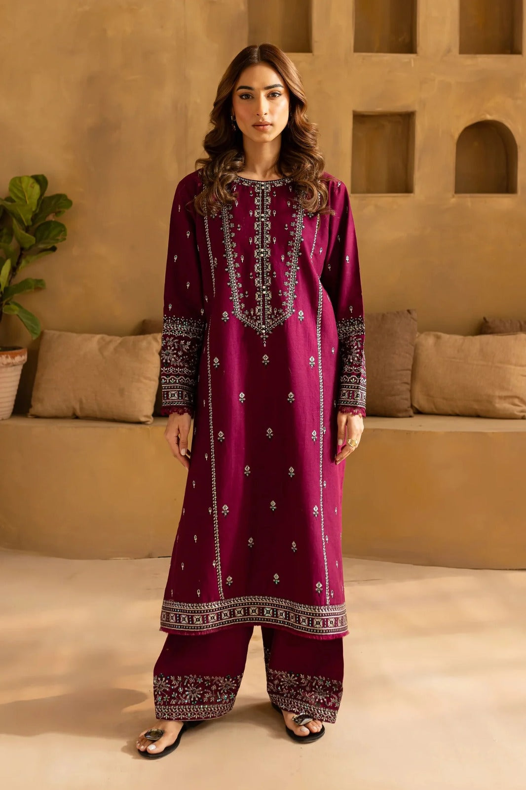 ZN 1346 BATIK-2PC  SUMMER LAWN EMBROIDERED SEQUIN SHIRT AND EMBROIDERED TROUSER-