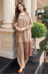 3PC EMBROIDERED DHANAK SUIT - ZN-1467