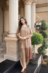 3PC EMBROIDERED DHANAK SUIT - ZN-1467
