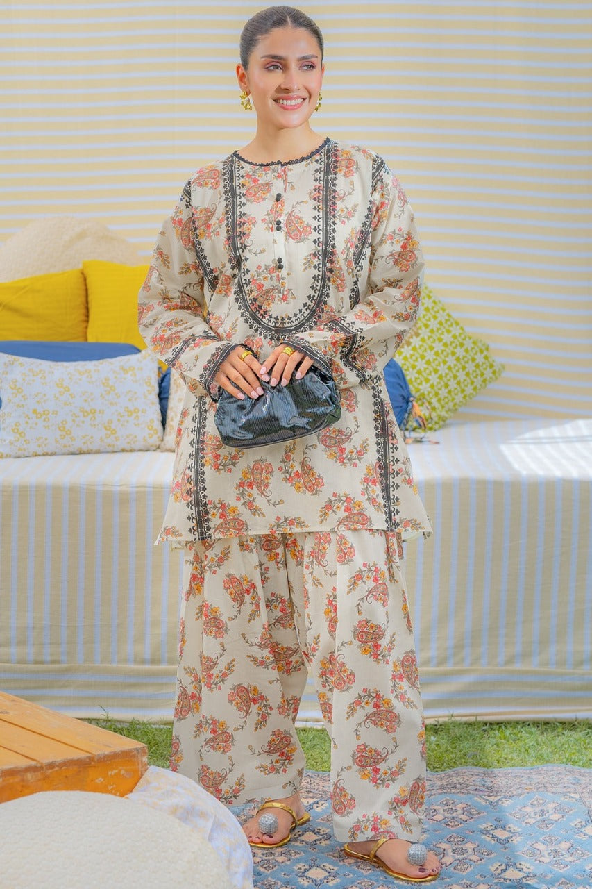 ZN1070 -2Pc SUMMER 3Pc Digital Printed SWISS Lawn Shirt With Printed SWISS Lawn  Trouser