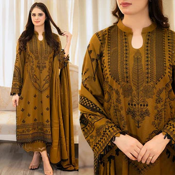 3PC EMBROIDERED DHANAK SUIT - ZN-1110
