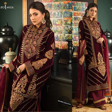 3PC EMBROIDERED VELVET SUIT - ZN-1113