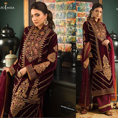 3PC EMBROIDERED VELVET SUIT - ZN-1113