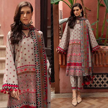 3PC EMBROIDERED DHANAK SUIT - ZN-1213