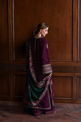 ZN1236  Winter BATIK-3PC DHANAK EMBROIDERED SHIRT WITH DHANAK EMBROIDERED SHAWL AND TROUSER-BIC-  Regular price 5999