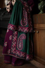 ZN1236  Winter BATIK-3PC DHANAK EMBROIDERED SHIRT WITH DHANAK EMBROIDERED SHAWL AND TROUSER-BIC-  Regular price 5999