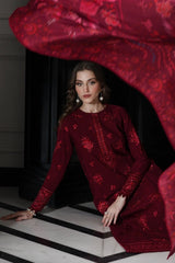 ZN 1238 UNSTITCHED WINTER BATIK-3PC DHANAK EMBROIDERED SHIRT WITH COURTRAI PRINTED SHAWL & TROUSER-