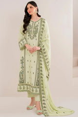 3PC EMBROIDERED DHANAK SUIT - ZN-1453