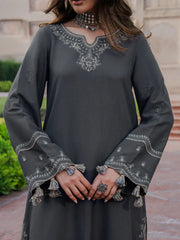 ZN1245   IZEL-3PC DHANAK EMBROIDERED SHIRT WITH COURTRAI PRINTED SHAWL & TROUSER-BIC