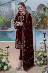 ZN401-WINTER Embroidered Velvet Three piece With Velvet Shawl Winter Collection