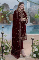 ZN401-WINTER Embroidered Velvet Three piece With Velvet Shawl Winter Collection