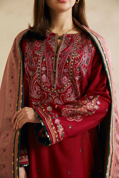 ZN602-WINTER 3-Pc Embroidered Dhanak Suit with Heavy Embroidered Dhanak Shawll