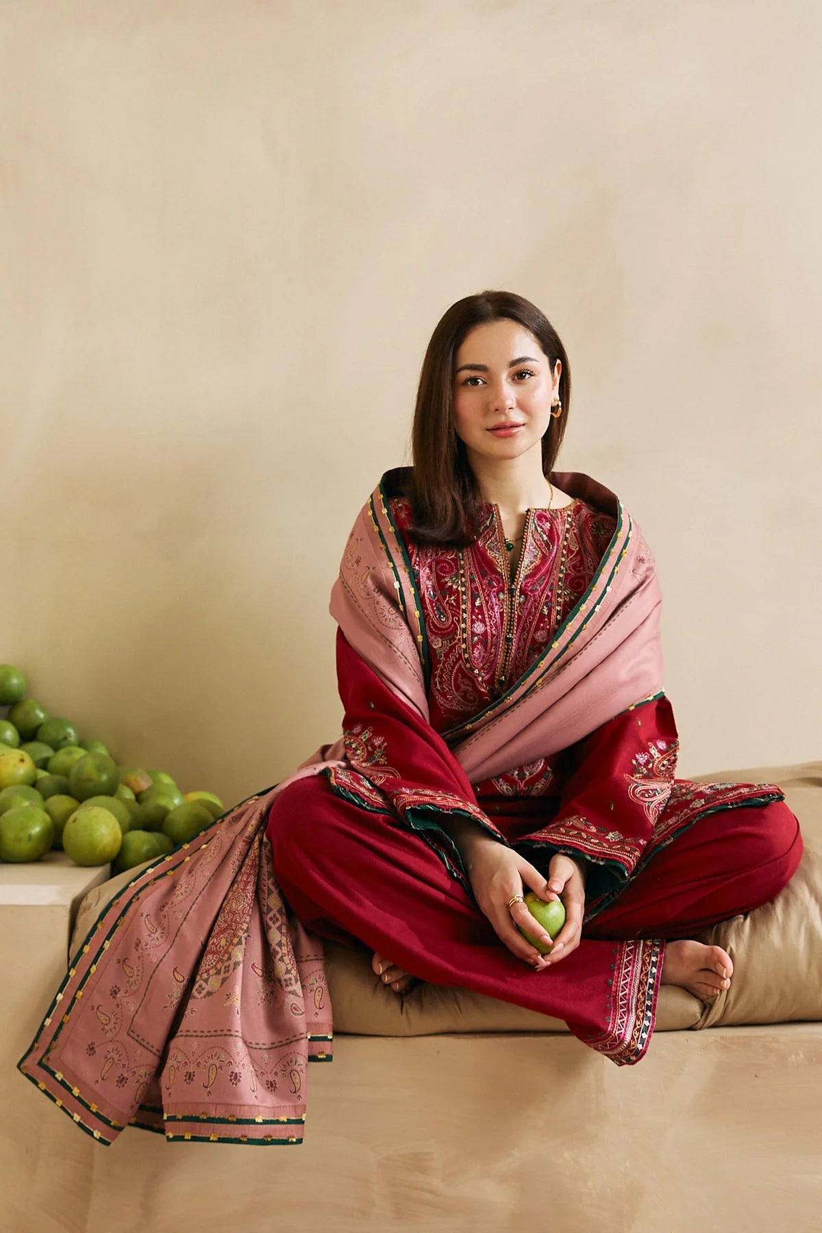 ZN602-WINTER 3-Pc Embroidered Dhanak Suit with Heavy Embroidered Dhanak Shawll