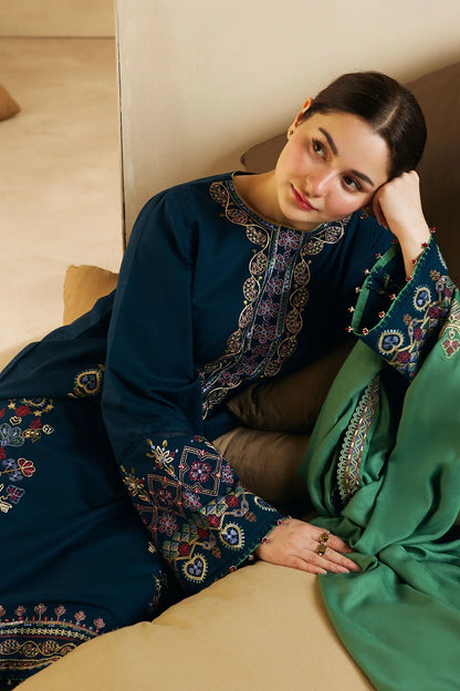 ZN590-Winter 3-Pc Embroidered Dhanak Suit with Heavy Embroidered Dhanak Shawll