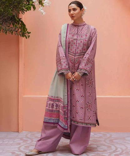 ZN745-SUMMER 3PC Lawn Embroidered Shirt With Printed Silk Dupatta